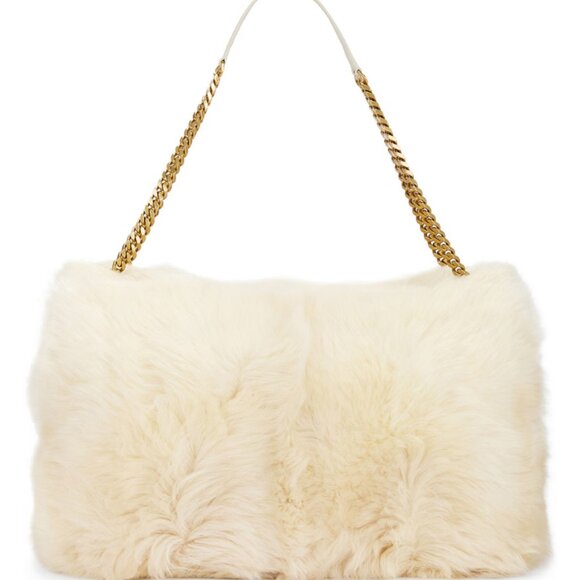 SAINT LAURENT POLAIRE SHEARLING LEATHER TRIMMED OVERSIZED NIKI CHAIN BAG NWT - Picture 9 of 9